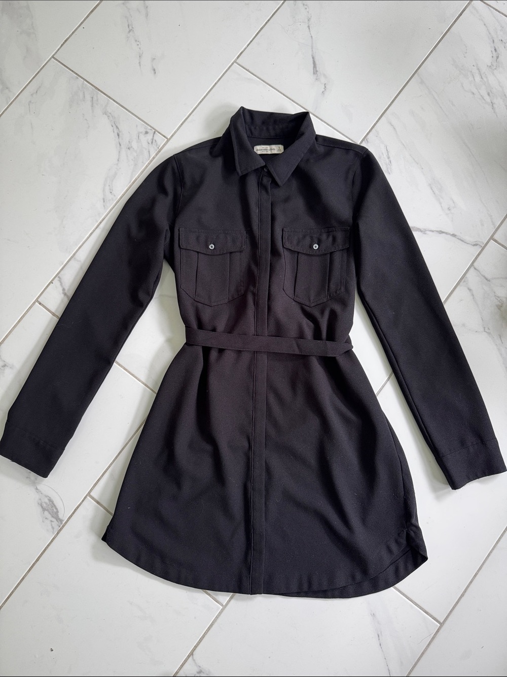 Abercrombie & Fitch Black Long-Sleeve Shirt Dress with Belt